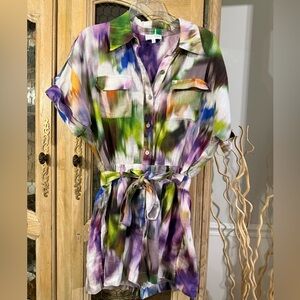 Christy Lynn Linen Watercolor Tie-Waist Romper (Retail $498)